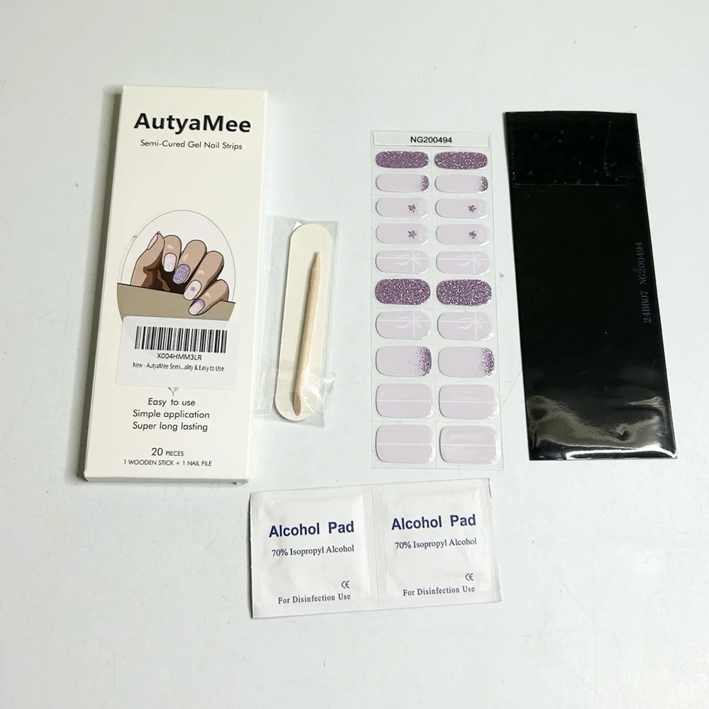 Purple Sparkling Star Semi-Cured Gel Nail Strip Set